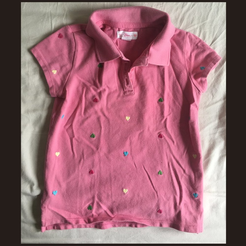 Lots of hearts GAP polo pink shirt. size 8.